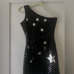 Helly Moon One Shoulder Black Sequins Short Homecoming Dress